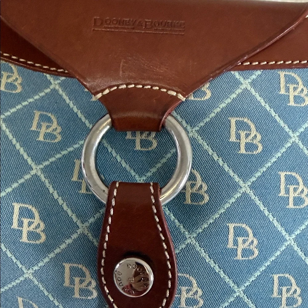 DOONEY & BOURKE signature Crescent Hobo Bag blue canvas with brown leather trim